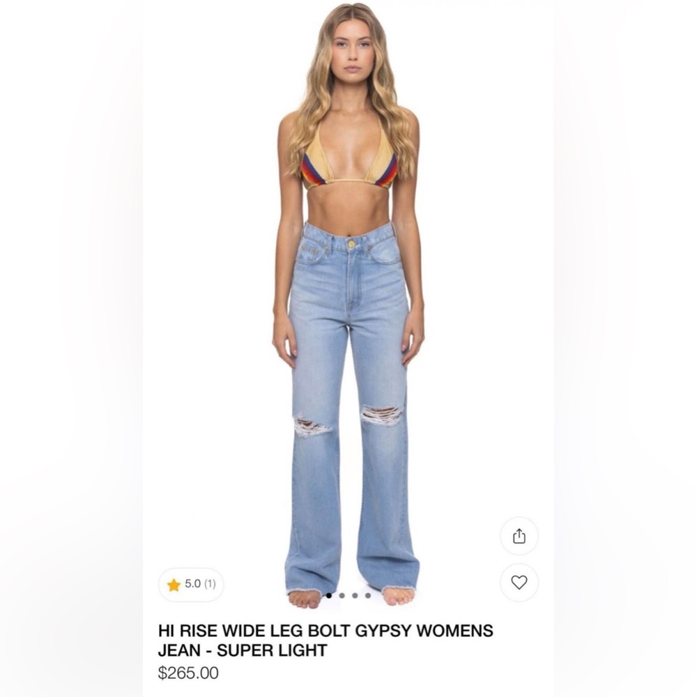 Aviator Nation Super Light High-Rise Distressed Wide-Leg Jeans - Light Blue